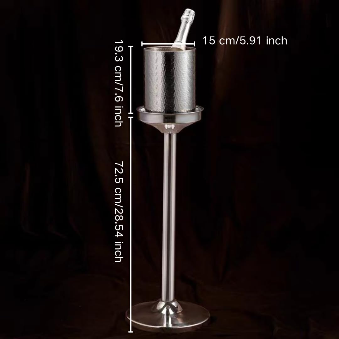 Cubeta de hielo Cubo de acero inoxidable, cubos de hielo for fiestas, cubo de hielo comercial con aislamiento térmico de doble capa for KTV, champán, vino tinto, cerveza, hielo en grano(Silver)