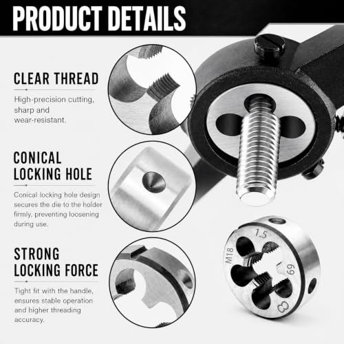 YUEARN M18 X 1.5mm Metric Tap and Die Set, HSS Straight Fluted Machine Thread Tap Right Hand Screw Tap and Round Thread Die for Mold Repair and Metalworking by YUEARN - Used condition - Image 4