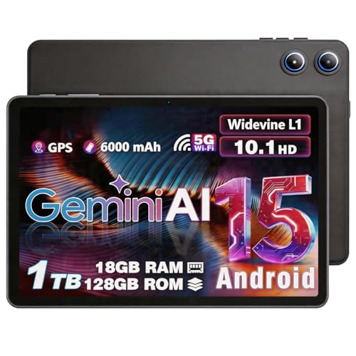Android Tablet 10 Inch with Octa-Core Processor, 18GB RAM 128GB ROM 1TB Expandable, 1280x800 HD IPS Display, 6000mAh 7H, Widevine L1, GPS, 5G WiFi, BT5.0, 5MP+8MP Dual Camera