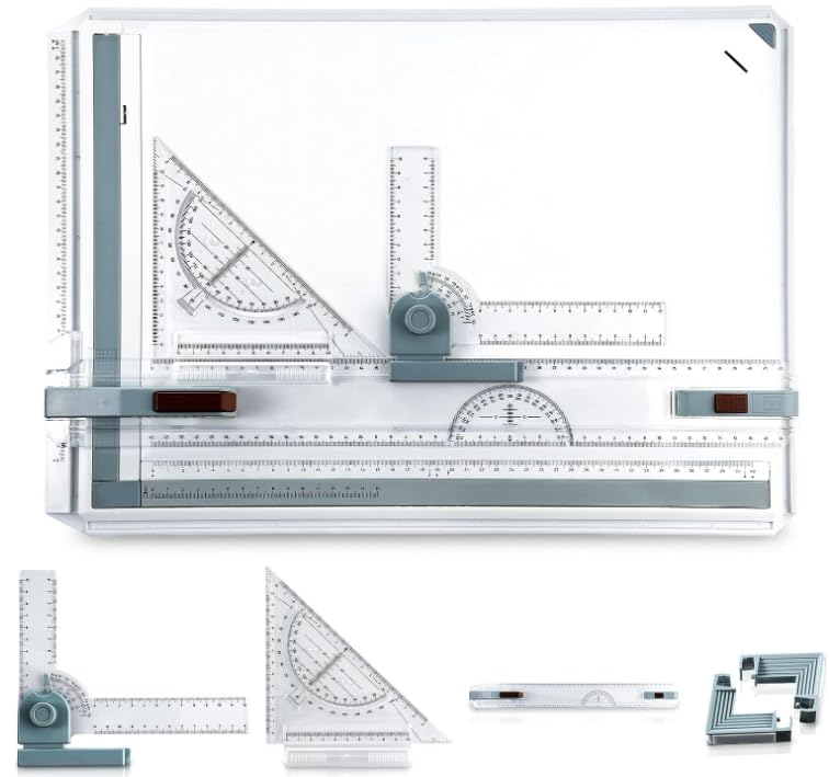 Koeay Professional Inch A3 Drawing Board Adjustable Measuring Angle Parallel Motion Drafting Tools Multifunctional Graphic Architectural Sketch Board with Complete Accessories for Students Architect