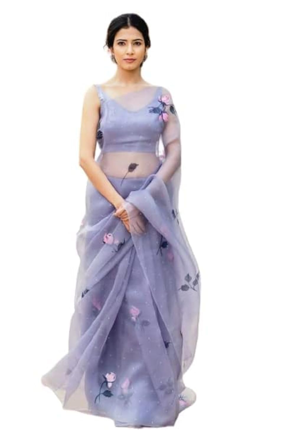 Women Purple Organza Silk Saree With UnStiched Blouse