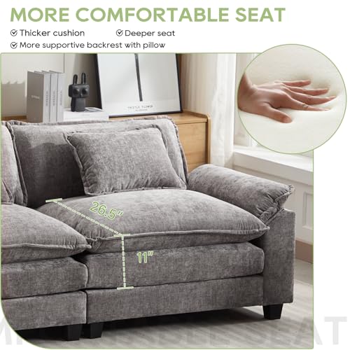 Image of Oprisen 120 inch Modular Sectional Sofa, Comfy Cloud Couch Sectional Sofa, Chenille Sofa Sleeper Deep Seat Sofa with Throw Pillows for Living Room (Light Gray, 120 inch- 3 Seater)