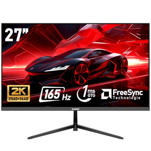 Gawfolk Écran PC 27 Pouces, 2K WQHD (2560×1440P), 165Hz Moniteur Gaming, 1ms Bezel-Less, 98% sRGB, 178° Grand Angle, HDMI, DisplayPort, Compatible avec Les Fixations murales VESA100*100MM - Noir