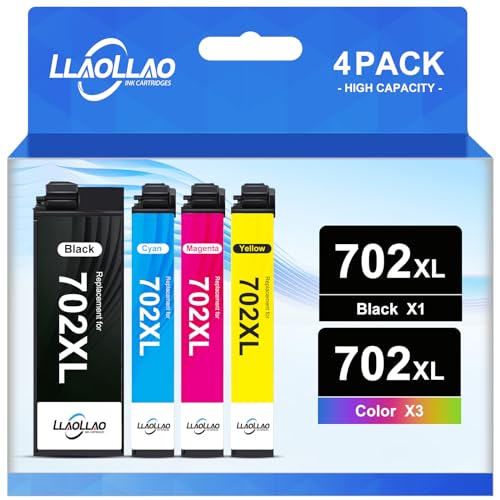 Tinta Y Tóner, Office Product Paquete combinado de cartuchos de tinta 702xl remanufacturados de repuesto para cartuchos de tinta Epson 702 702 XL T702XL compatible con impresoras Epson...