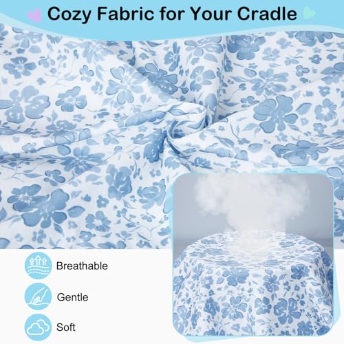 Image of FIOBEE Baby Bassinet Sheets for Girls Boys 2 Pack Waterproof Bassinet Mattress Elastic Fitted Crib Sheets Universal Fit for Hourglass Oval and Rectangle Bassinet Sheet, Blue