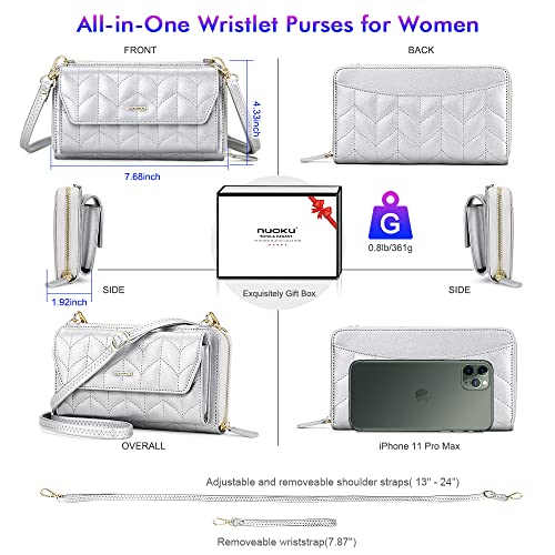 nuoku Womens RFID Wallet Purse Wristlet Crossbody Clutch with Zip Around 2 Strap4