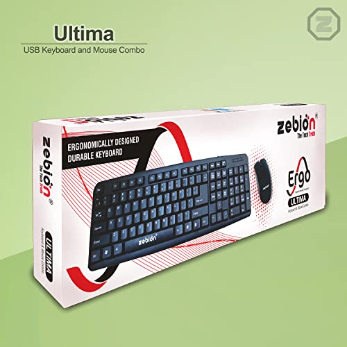 Image of Zebion Ultima USB Keyboard and Mouse Set for Computers & Laptops with 1200 DPI, 1.3 Meter Cable, Comfortable Usage, Silent Typing and Matte Finish