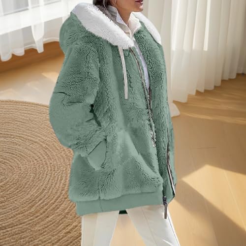 Contrasting Lamb Wool Padded Coat, Allowancek Contrasting Padded Coat Plus Size Fuzzy Fleece Jacket Loose Thick Plush Hoodeds4