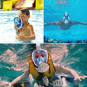 Lamker Schnorchelmaske Tauchmaske Vollmaske Kinder XS 180° Sichtfeld Vollgesichtsmske Tauchermaske Anti-Fog Anti-Leck Müheloses Atmen Schnorchel Maske für Kids Schwimmen Schnorcheln Tauchen 20 Schnorchelmasken 51wmLPWiQrL. SS300 【Design für Kinder】Wenn das Maß weniger als 10 cm beträgt, wählen Sie die Größe XS. Nur für Kinder sorgt die Vollgesichts-Schnorchelmaske dafür, dass der Schnorchel mühsam im Mund gehalten wird und Kinder auf natürliche Weise atmen können.
【Anti-Fog Anti-Leakage】Innovatives Design mit separater Atemkammer erzeugt einen Luftstrom vom Hauptsichtfeld weg, beschlägt nicht und lässt kein Wasser eindringen! Ideal zum Tauchen, Schwimmen, Schnorcheln und für andere Unterwasseraktivitäten.
【Design der Vollgesichtsmaske】Versiegelte Vollmaske mit super breitem, bruchsicherem Sichtfenster bietet eine 180-Grad-Sicht unter Wasser. Sie können eine Vielzahl von Kreaturen auf dem wunderschönen Meeresspiegel klar und frei beobachten und schätzen.