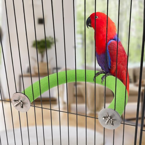 Image of Rypet U Shape Parrot Perch Stand Toy for Paw Grinding Clean Stick Exercise, Rough-Surfaced Quartz Bird Perch Standing Cage Accessories for for Small Parakeets Cockatiels Conures Macaws Finches(Green)