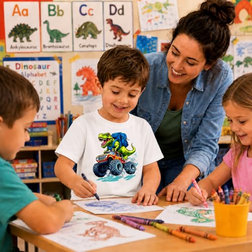 Image of Dinosaur Shirt for Kids Boys Girls Funny Toddler Dino Short Sleeve Graphic Cotton Tee Top 2-7T