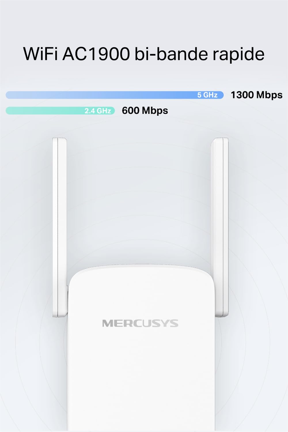 Mercusys Répéteur WiFi Puissant 1900 Mbps Bi-Bande, Port Gigabit, ME50G | Compatible toutes box, MU-MIMO, Profitez d'une connexion rapide dans toute la maison, Idéal pour le Streaming 4K