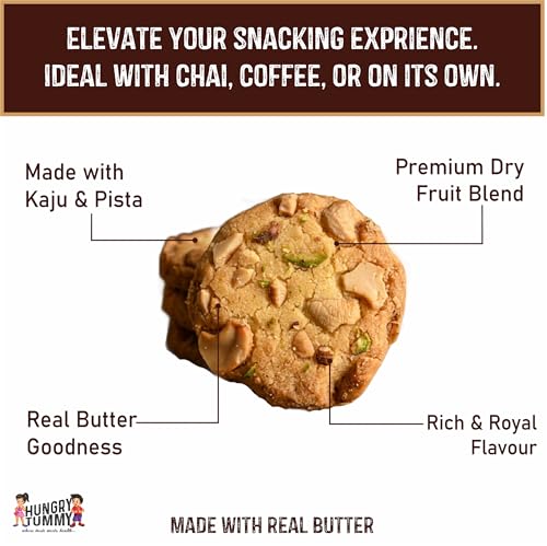 Image of Hungry Tummy Kaju Pista Cookies | Cashew Pistachio Butter Cookies | Premium Dry Fruit Biscuits | Handmade Crunchy Tea Time Cookies | Rich & Delicious Snack | (Pack of 250g)