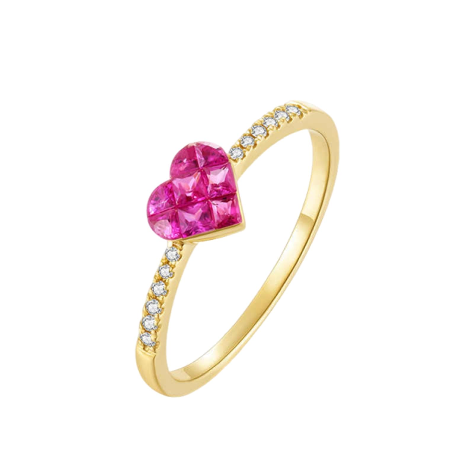 Bandring Gold Damen Elegantes Herz mit Rubin und Diamanten (0,4 ct)., Eheringe Hochzeitsringe für Sie Größe 47 (15.0)-65 (20.7)| Gelbgold | Trendiger Modeschmuck für Thanksgiving