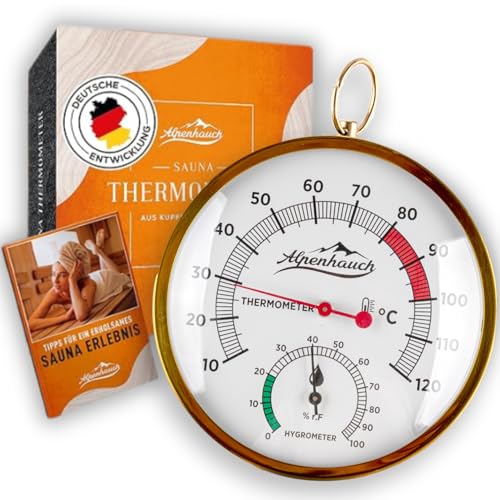 ALPENHAUCH Sauna Thermometer Hygrometer [2in1 Funktion] - Besonders präzises Saunathermometer mit gehärtetem Glas