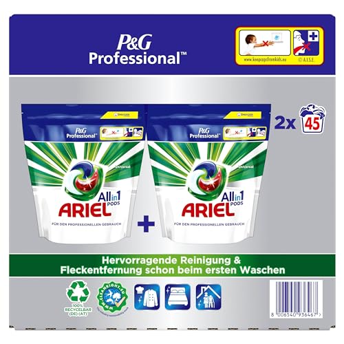 Ariel Professional All-In-1 Pods Regulär Waschmittel, 90 Waschladungen (2 x 45 Kapseln), Waschpods, professionelle Wäschepflege, ausgezeichnete Fleckentfernung ab der ersten Wäsche