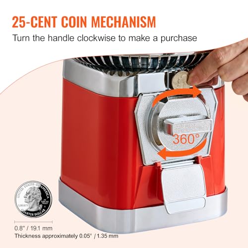 Image of VEVOR Gumball Machine, 16 inchH Home Candy Vending Machine, PC Round Gumball Dispenser, Bubble Gum Machine for Game Stores, Coin Operated Gumball Bank for Toy Capsules Bouncy Balls Candy, Red