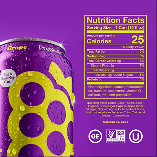 Poppi Sparkling Prebiotic Grape Soda W/Gut Health & Immunity Benefits, Beverages Made With Apple Cider Vinegar, Seltzer Water & Fruit Juice, Low Calorie & Low Sugar Drinks, 12Oz (12 Pack) #TOP3
