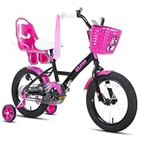 JOYSTAR Zinnia 14 Zoll Kinderfahrrad für Mädchen von 3-5 Jahren, 14 Zoll Mädchenfahrrad mit Stützrädern & Baket & Luftschlangen,Schwarz