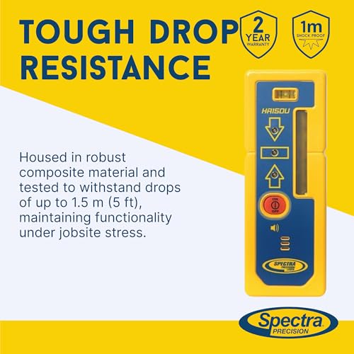 Image of Spectra Precision HR150U Laser Receiver for Interior Leveling with red or green beam rotating lasers. Dual Sided LED Display, Magnetic Mount, Includes Rod Clamp and Alkaline Batteries