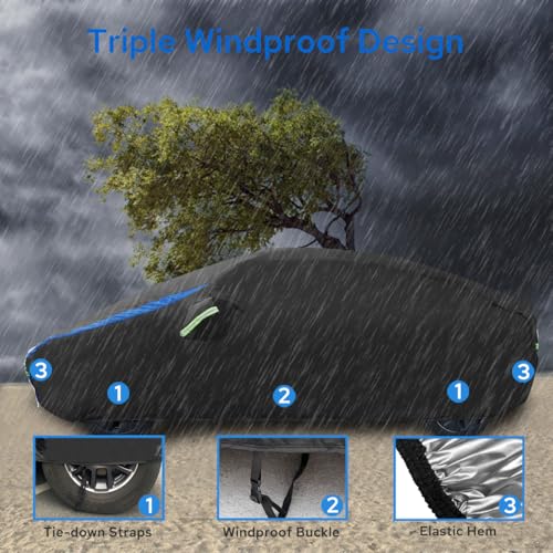 Image of Avecrew Car Cover for Tesla Model Y, Custom Fit Full Exterior Cover with Charging Port and Breathable Ventilation Mesh, Waterproof All Weather Outdoor Rain Snow Sun Protection Cover