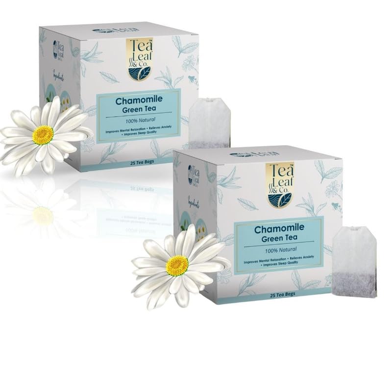 Tea Leaf & Co. Chamomile Green Tea Soothing Blend Improves Sleep Quality & Relieves Anxiety Farm Fresh & Natural Total 50 Tea Bags Pack of 2 (B0CP91ZBPQ) Amazon Price History, Amazon Price Tracker