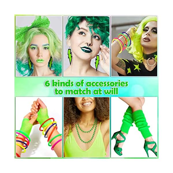 Paxcoo 80s accessories for women, women's 80s outfit costume with neon headband, leg warmers for women girls 80s party - image 6