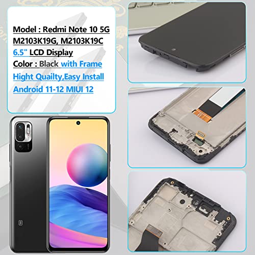 YHX-OU 6.5 Inch Black + Frame Display for Xiaomi Redmi Note 10 5G M2103K19G M2103K19C LCD Display Touch Screen Replacement Screen Glass Assembly with Tools + 1 Piece Screen Protector - Image 3