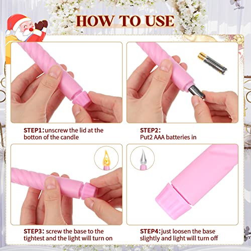 Image of CHENGU 12 Pcs LED Taper Candles Flameless Battery Dripless Dinner Candles for Thanksgiving Day, Weddings, Church, Hanukkah, Christmas, Autumn, New Year Celebration(Pink,Spiral)