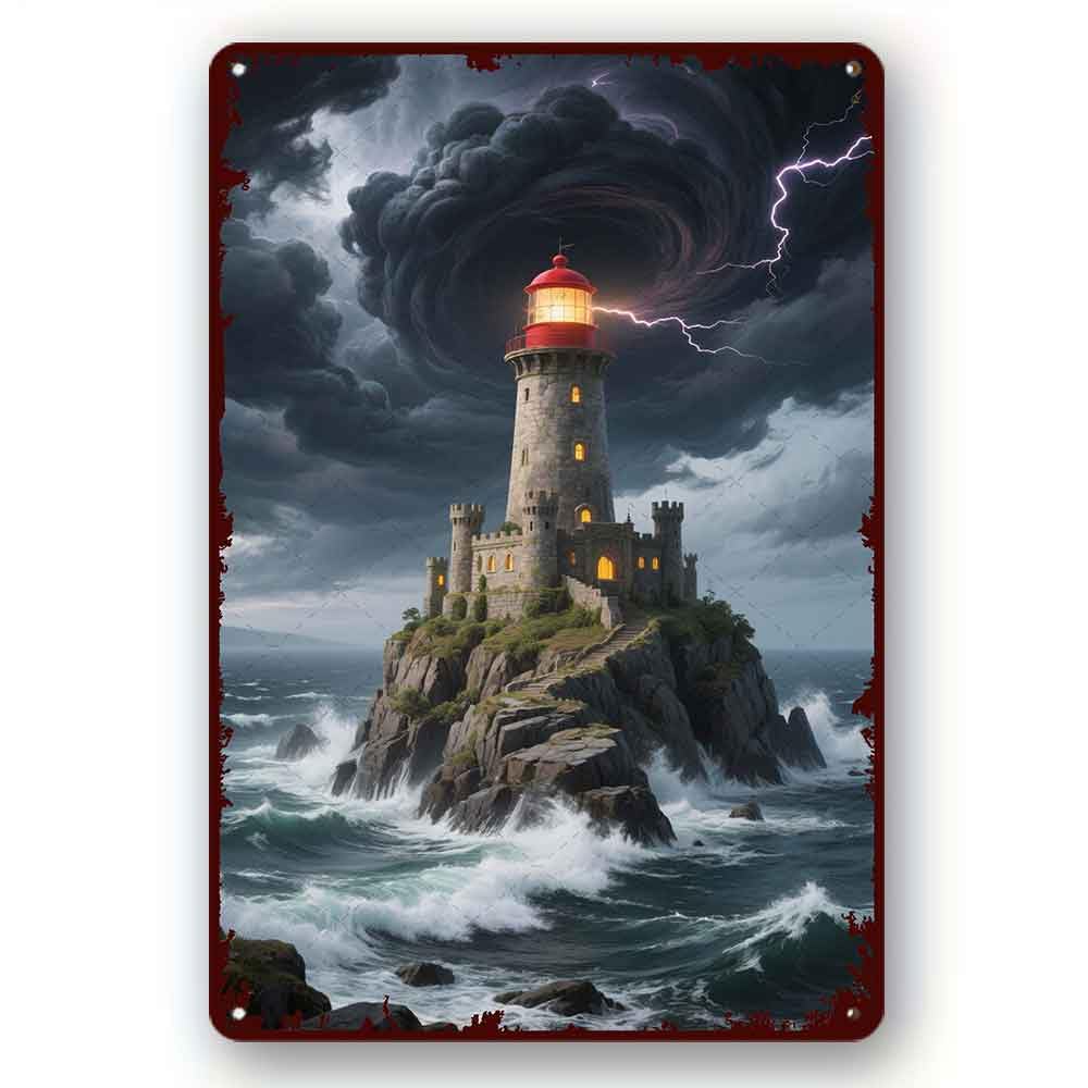 peiyeety Metal Tin Signs Vintage Funny Lighthouse in the storm Mens Womens Decorative Aluminum Sign Wall Sign Bar Restaurant Cafe Bar Sign Decoration 8x12 Inch