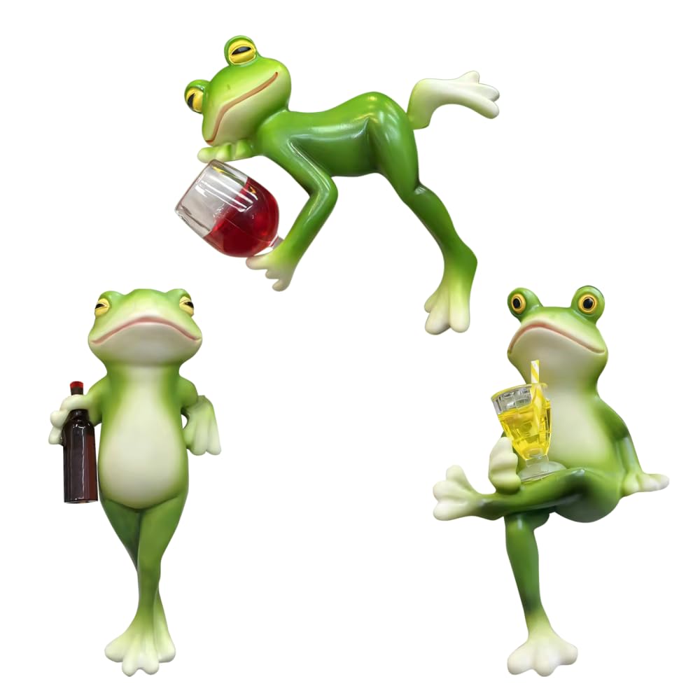 MiOYOOW Drinking Frog Flower Pot Statue, 1/3PCS Slightly Drunk Frogs Funny Animal Resin Figurine for Garden Fish Tank Decoration