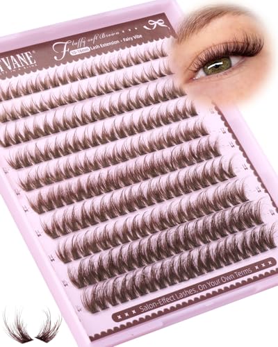 Wtvane Brown Lash Clusters Fluffy Eyelash Clusters 10-16mm Natural Cluster Eyelash Extensions Wispy Lashes Clusters Dark Brown Fairy Individual Lashes with Soft Thin Band for Natural Fluffy Look