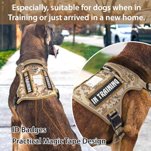HEELE Hundegeschirr, Metall Taktisches Geschirr, Taktische Hundeweste, Service Hundegeschirr, MOLLE Sicherheitsgeschirr, Brustgeschirre für Hunde, Laufgeschirre für Hunde, Camouflage Braun, M