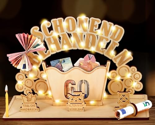 Giftota Witzige 60. Geburtstag Geldgeschenke Holz mit LED Lichterkette - Schonend Behandeln 60 - Geschenk 60 Geburtstag Mann Frau, 60 Geburtstag Deko Giftota Witzige 60. Geburtstag Geldgeschenke Holz mit LED Lichterkette - Schonend Behandeln 60 - Geschenk 60 Geburtstag Mann Frau, 60 Geburtstag Deko