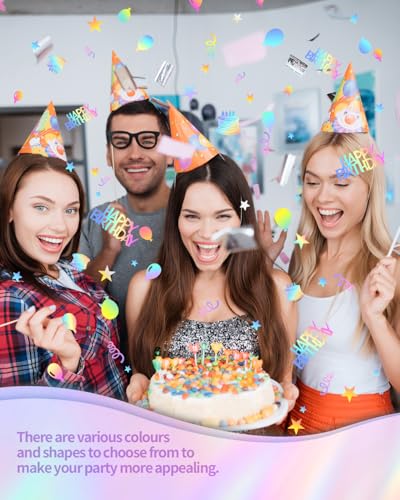 Image of 600 PCS Iridescent Happy Birthday Confetti, Multi-Color Birthday Confetti Metallic Foil Balloon Confettis Table Decorations for Party, Baby Shower, DIY Arts and Crafting
