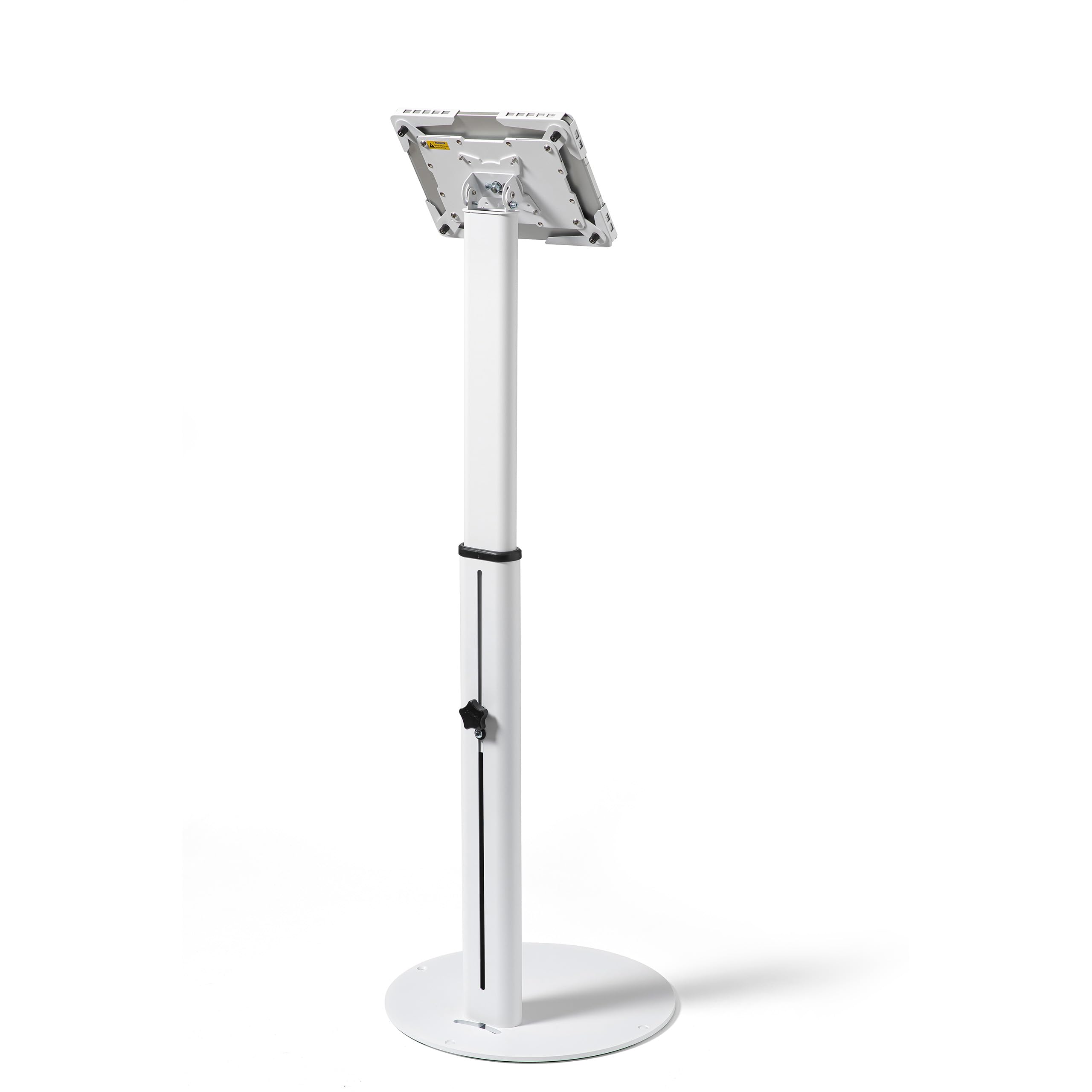 Supporto da pavimento universale per tablet regolabile 70–120 cm – per iPad e tablet 10–13 pollici – girevole, inclinabile, base stabile in metallo, gestione cavi, nero