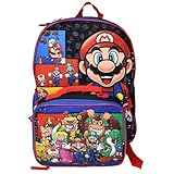 Bioworld Mochila Super Mario preta de 40,6 cm com conjunto de lancheira, Preto, Large, Mochila
