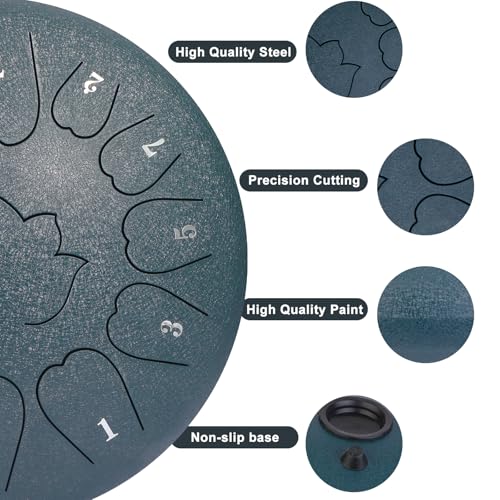 Image of Steel Tongue Drum - 12-Inch 13-Notes Tongue Drum, D Major Outdoor Rain Drum With Tote Bag, Music Book, and Hand-Held Drumsticks (navy blue)