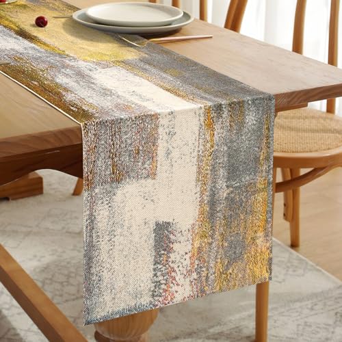 Caminho de mesa moderno linho decoração de mesa amarelo rústico pano decorativo para férias de Natal, grande presente, mesa de TV, despedida de solteira, sala de jantar em casa, 33 x 183 cm