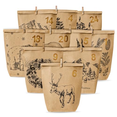Adventskalender zum Befüllen, 24 Weihnachtskalender Geschenk Papiertüten...
