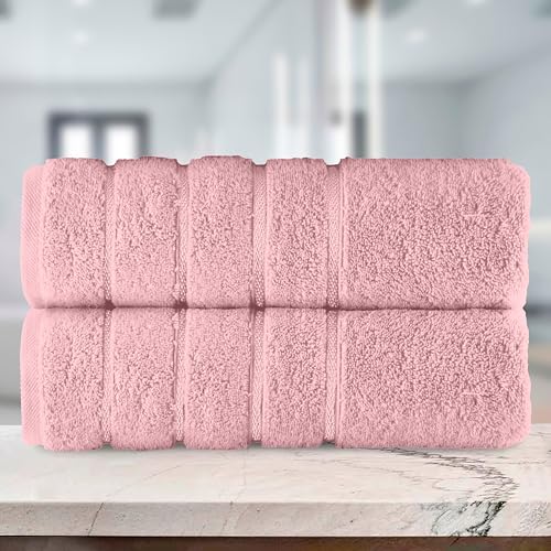 Image of Elegant Comfort 100% Turkish Cotton 4 Lines Viscose Stripe Luxury 2 Pack Bath Towel Set 27 x 54 Inch - Super Soft and Highly Absorbent Premium Hotel Spa Quality Towels for Bathroom Use, Dusty Rose