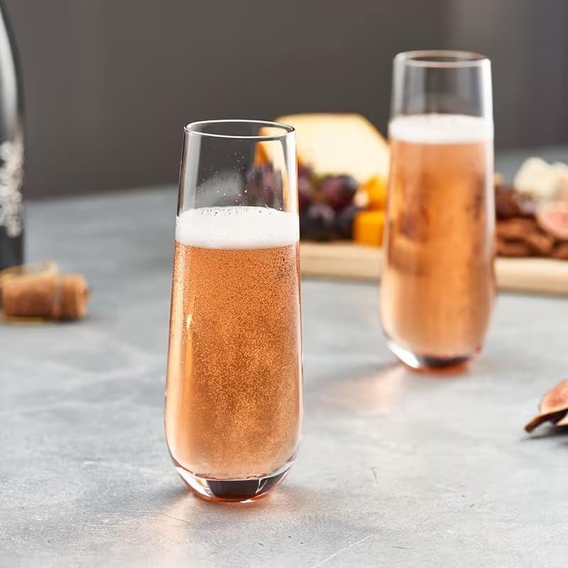Image of PrimeWorld Stemless Champagne Glasses Set of 6 - 300ml | Crystal Flute Glass Cups for Champagne, Cocktails & Sparkling Wine | Elegant Drinkware for Parties, Weddings & All Occasions