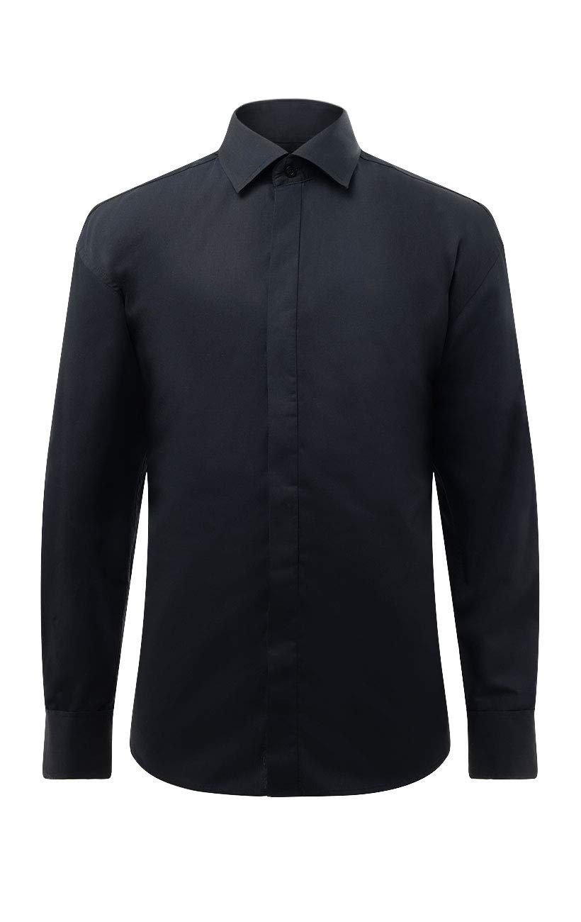 Dobell Mens Black Dress Shirt Regular Fit Standard Collar Double Cuff Plain Fly Front-17.5