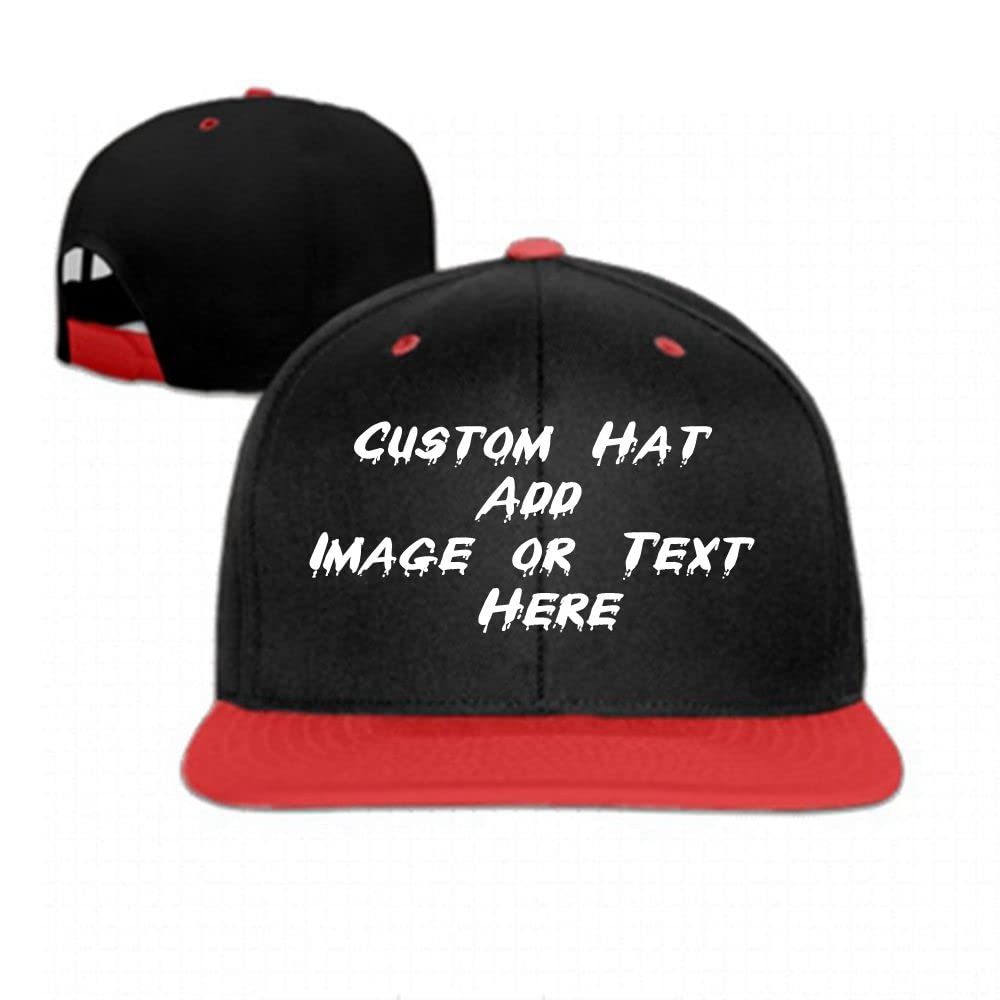 Custom Snapback Cap with Your Image or Text, Flat-Brimmed Hat, Personalized Pop Rock Cap, Popular Adjustable Plain Flat Peak Baseball Cap for Friend Birthday Presents Red
