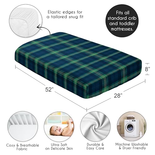 Image of Sweet Jojo Designs Fitted Baby Crib Sheets (Green Gingham Plaid) for Boys or Girls, Infant Nursery, Toddler Room - Standard Size (Checkered, Classic, Tartan, Gender Neutral, Rustic, Modern, Woodland)