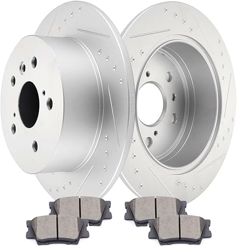 SCITOO Rotores de disco sólido traseros de 11.06 pulgadas (11.063 in) + pastillas de freno de cerámica de repuesto para Lexus ES350 2013-2018, para