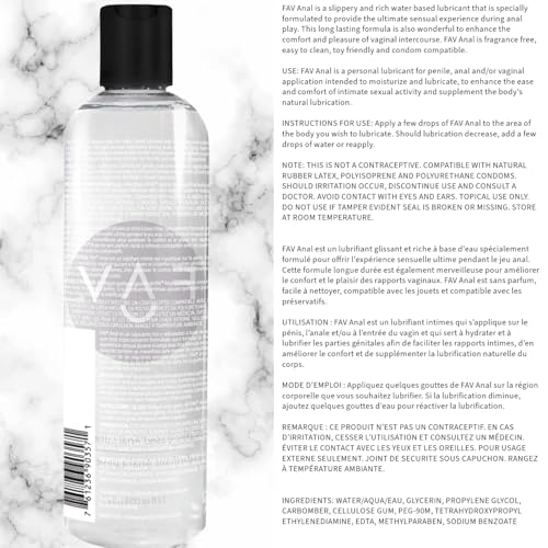 Image of FAV Water Based Anal Lube, Slippery and Rich Backdoor Personal Lubricant to Enhance Sex, for Men, Women, Couples, Toy Friendly and Condom Compatible, 12 Fl Oz