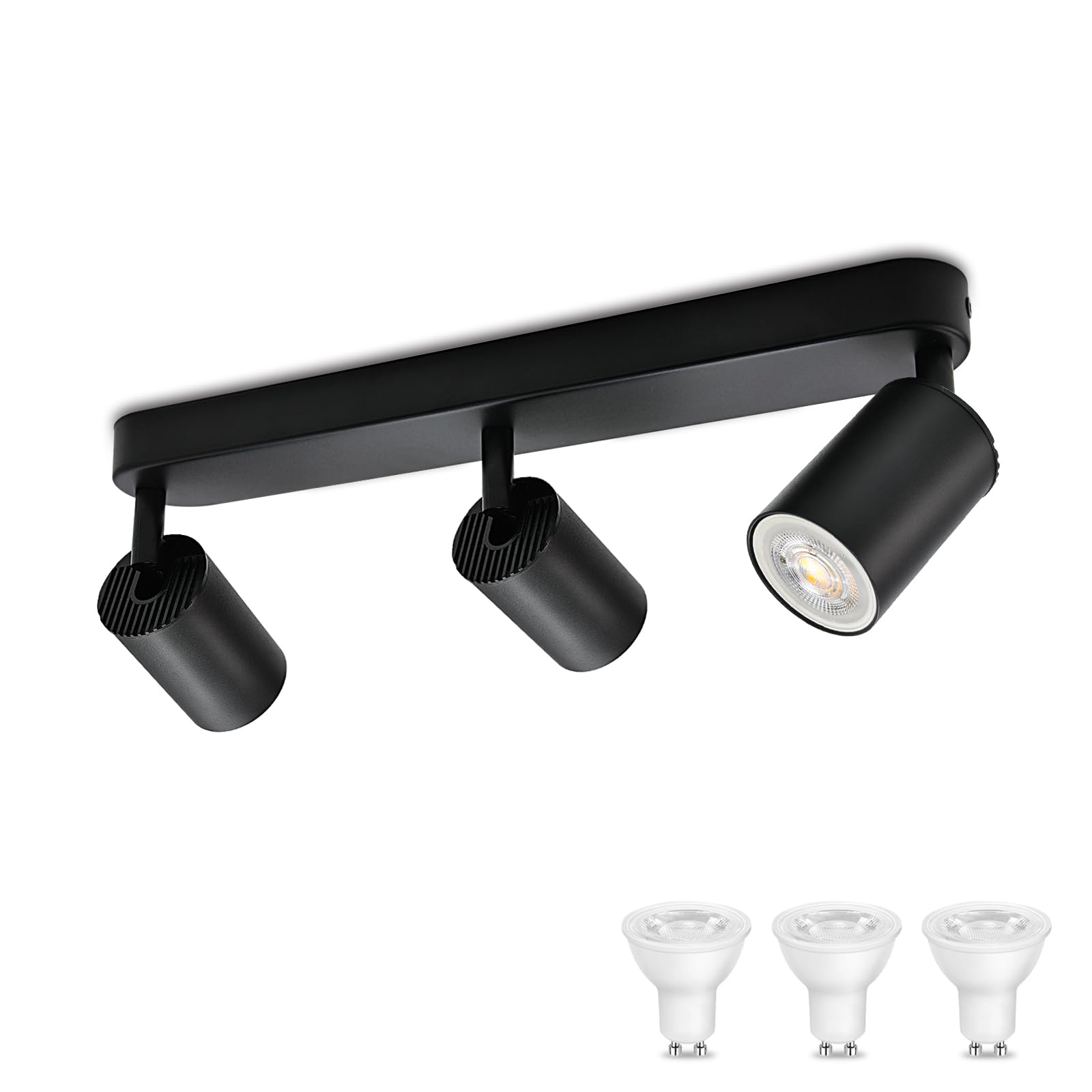 KYOTECH Schwarz 3-flammige Spotlampe 5W LED Deckenleuchte Deckenlampe Schwenkbar und drehbar inkl. Leuchtmittel GU10 3000K Warmweiß Deckenspots für Küche, Schlafzimmer, Wohnzimmer