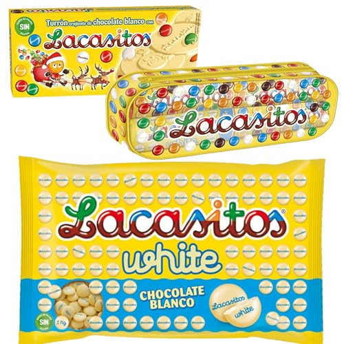 Pack Lacasitos turrón de chocolate blanco 215 g,Lacasitos estuche escolar 5 tubos de 20g,Lacasitos white bolsa 1kg,