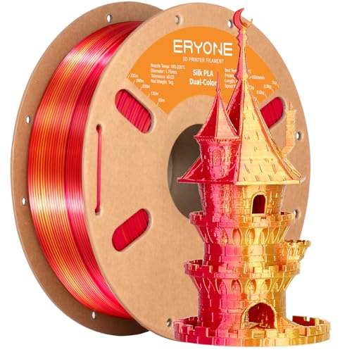 Image of ERYONE Silk Dual Color PLA Filament 3D Printer 1.75mm + /- 0.03mm, Bicolor Filament Two Tone PLA 1KG(2.2lbs) Cardboard Spool, Red Gold
